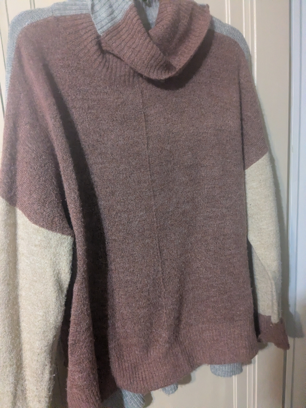 Tribal Colorblock Cowl Neck Sweater in Mauve, Cream & Gray